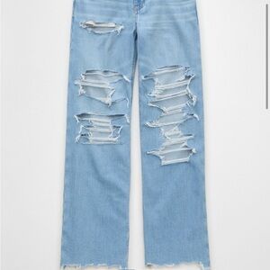 American Eagle Dreamy Drape Stretch Ripped High Rise Wide Leg Jeans